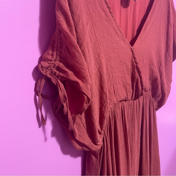 ARULA Dress Women's Size 1X Rust Orange Maxi Ruffle Hem Dolman Sleeves V-Neck - Picture 9 of 16